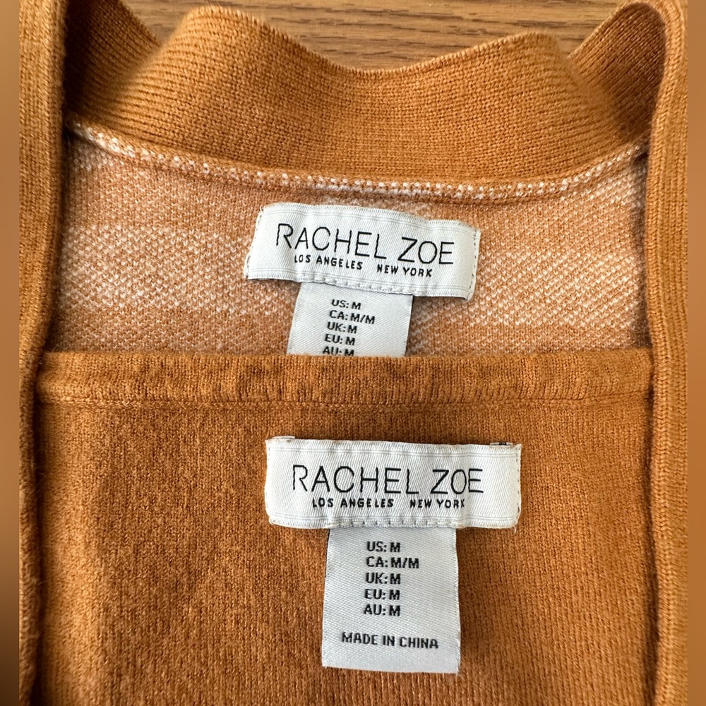 Rachel Zoe orange plaid cardigan and tank top sweater set size medium - Picture 4 of 5